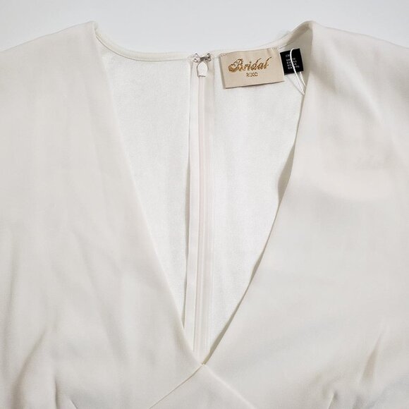 RIXO Womens Bridal Toni Feathered Mini Dress 14 White V-Neck Wedding Par… - Picture 7 of 16